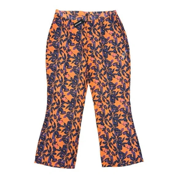 PRETTYLITTLETHING Plus Orange Print Beach Flare Pants ie 16 NWT - Picture 3 of 7